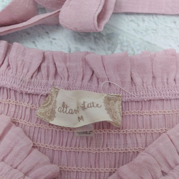 Altar'd State Jumpsuit Womens Medium Purple Shirred Tie Straps Shorts Under - Picture 5 of 7